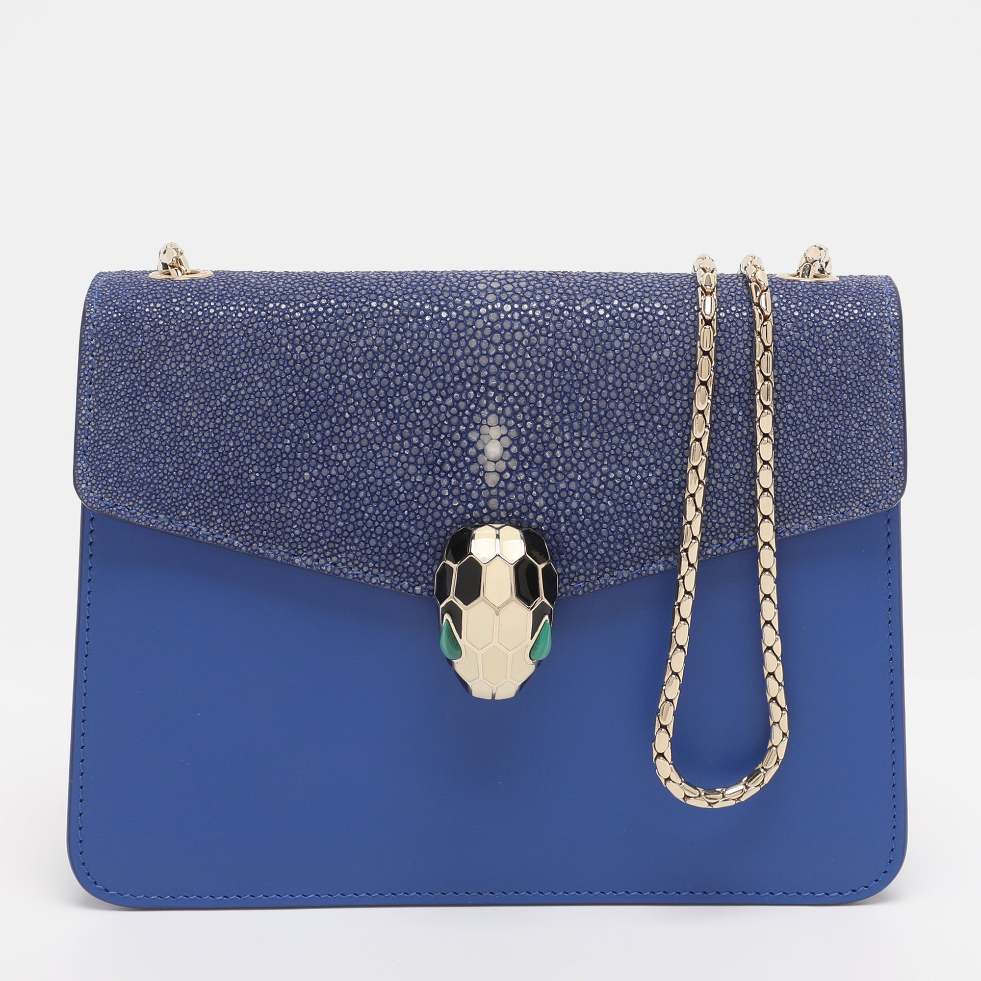 

Bvlgari Blue Stingray and Leather Serpenti Forever Shoulder Bag