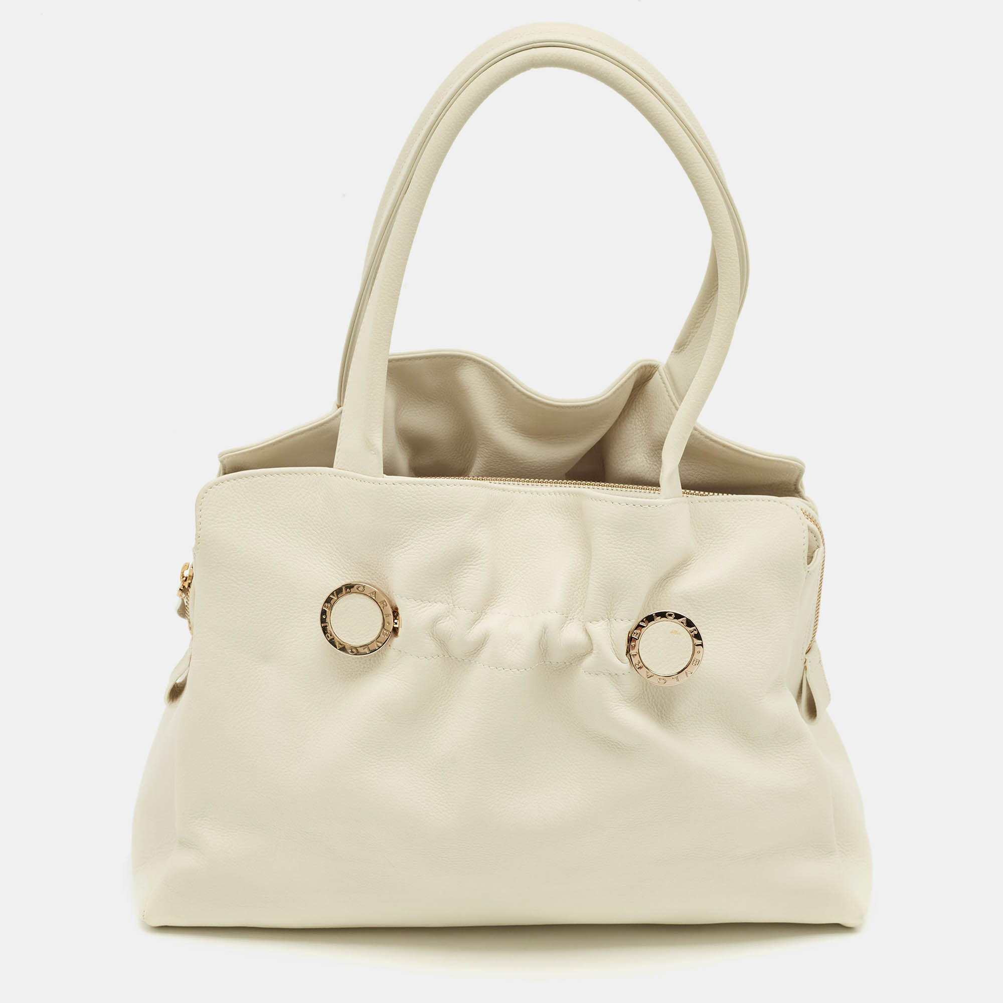 

Bvlgari White Leather Twist Tote