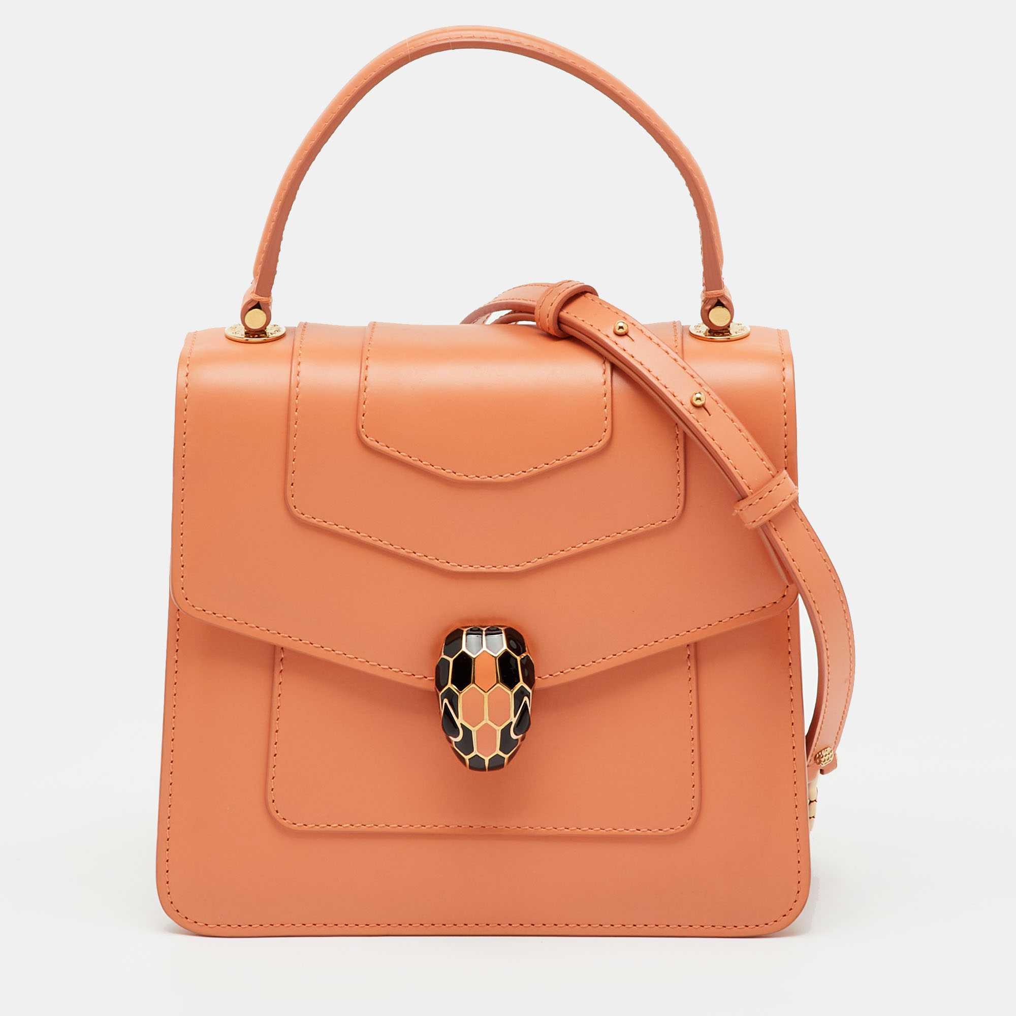 

Bvlgari Light Orange Leather Serpenti Top Handle Bag