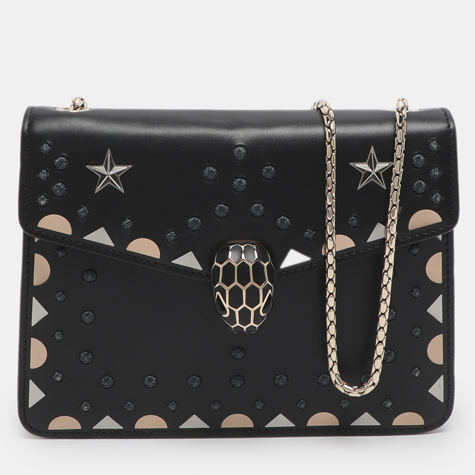 

Bvlgari Serpenti Forever Black Embroidered Fabric and Leather Shoulder Bag