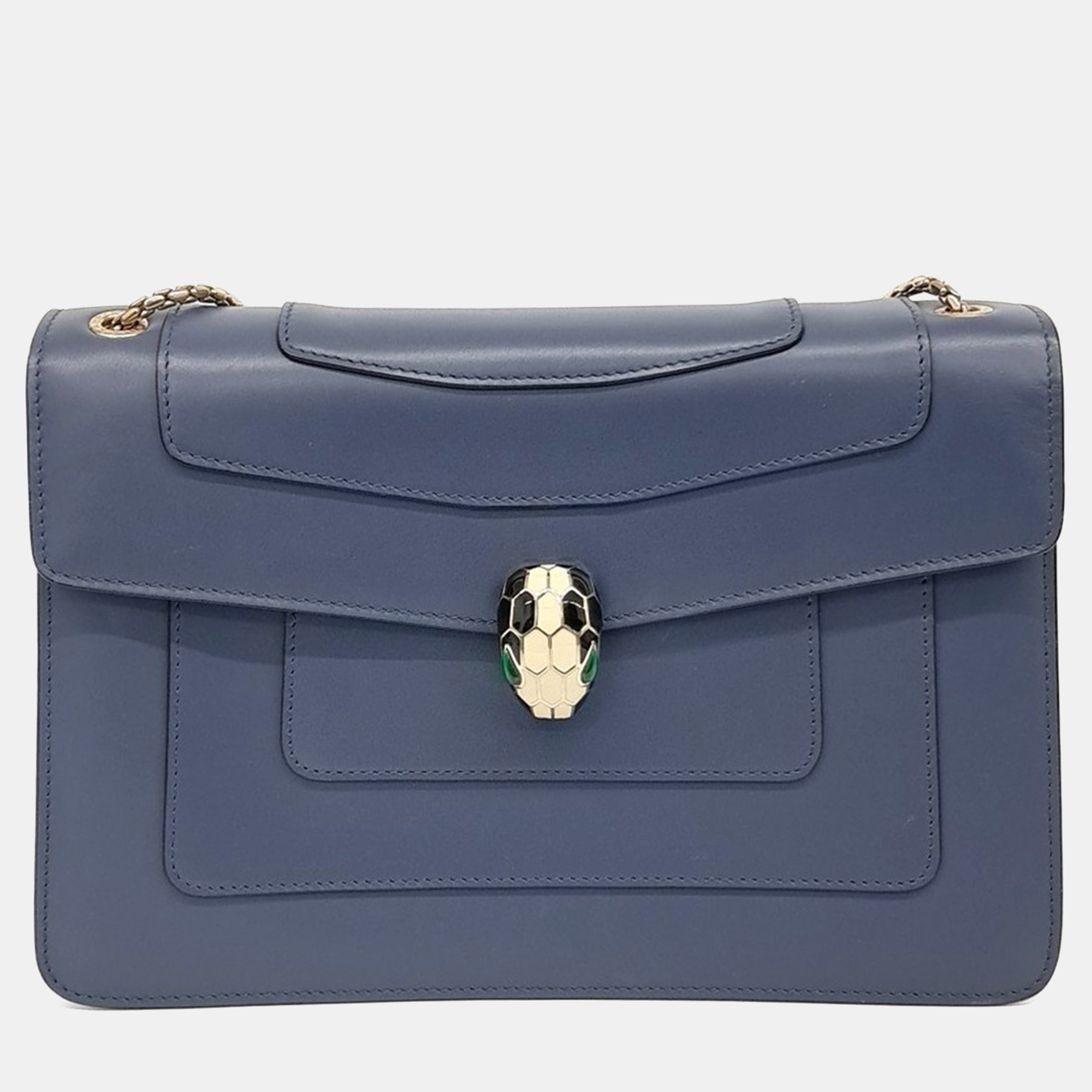 

Bvlgari Navy Blue Leather Serpenti shoulder bag