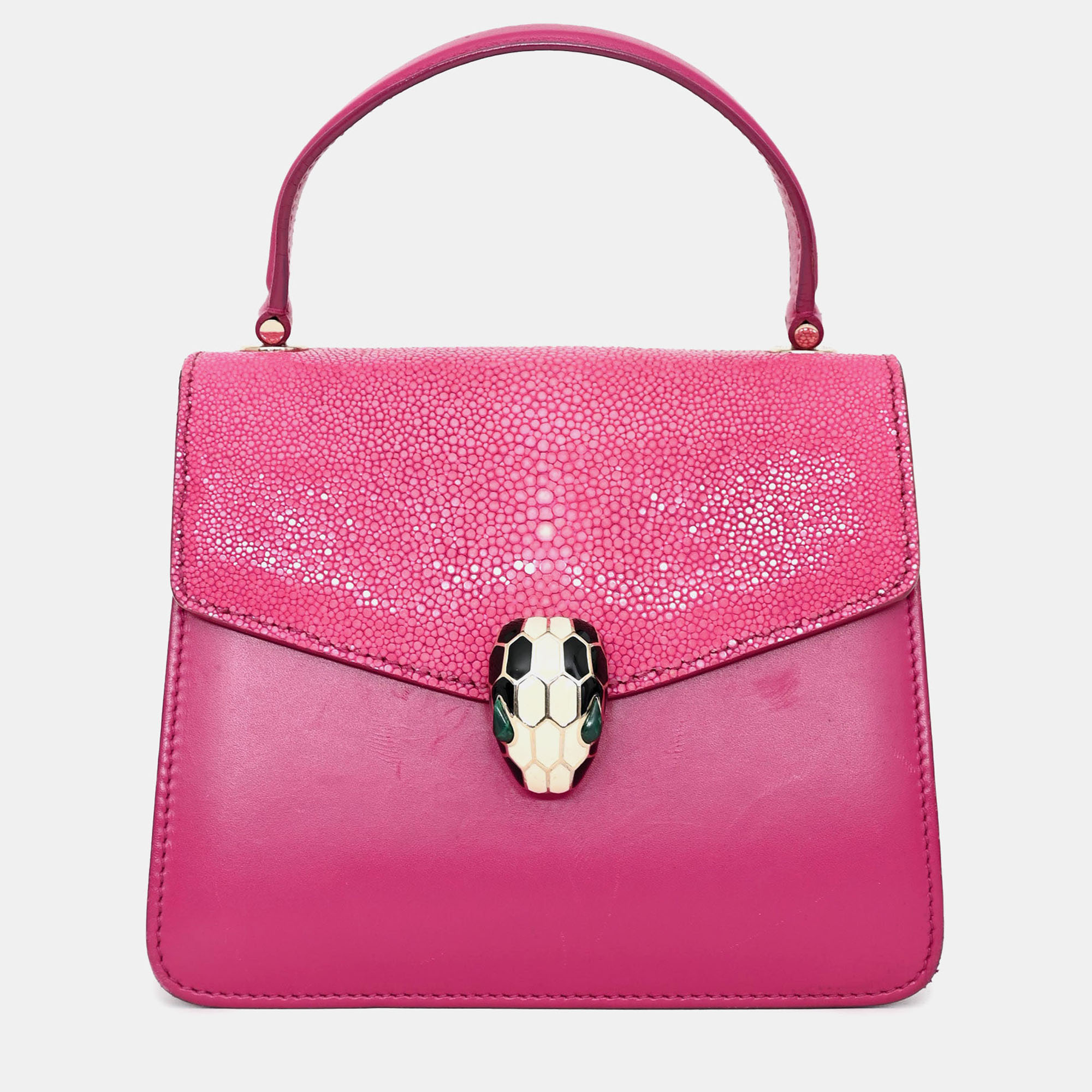 

Bvlgari Pink Stingray/Leather Serpenti Forever Top Handle Bag with Strap