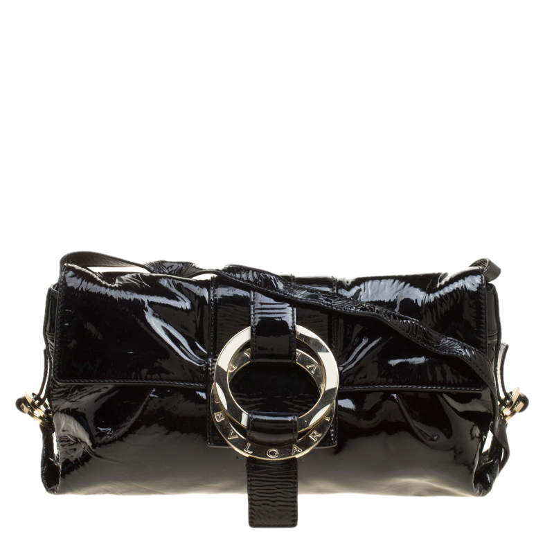 Pre Owned حقيبة كتف بلغاري شاندرا جلد لامعة سوداء