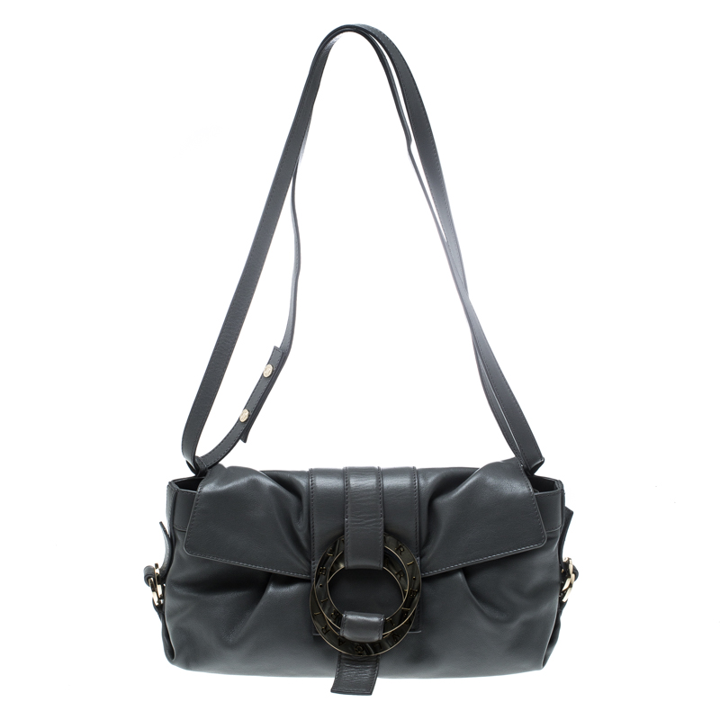 Pre Owned Bvlgari Grey Leather Chandra Shoulder Bag