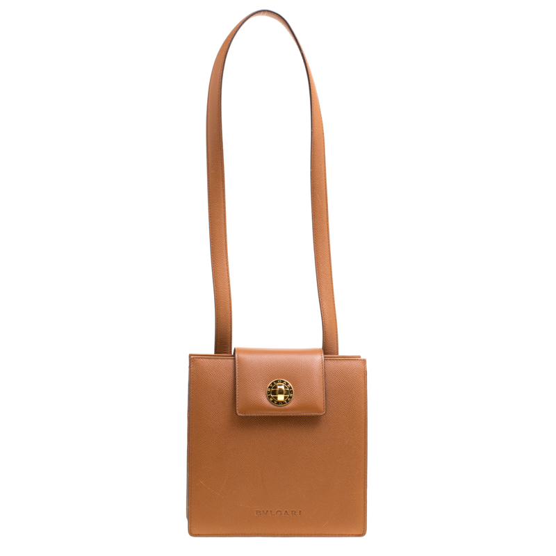 Pre Owned Bvlgari Brown Leather 3 Gussets Shoulder Bag