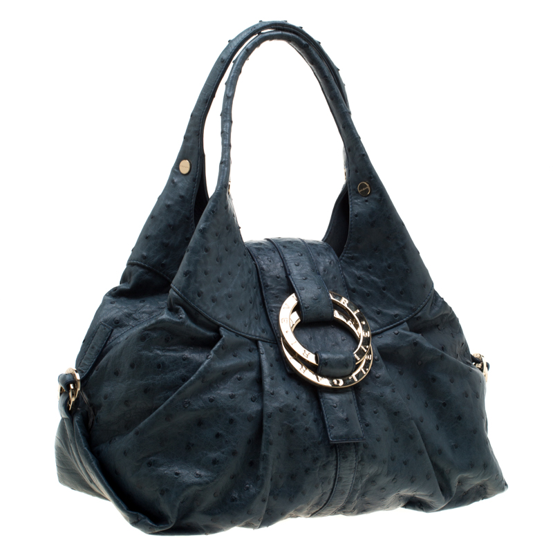 Pre-owned Bvlgari Blue Ostrich Chandra Hobo