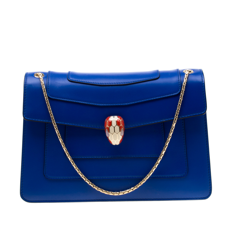 Bvlgari Blue Leather Medium Serpenti Forever Flap Shoulder Bag