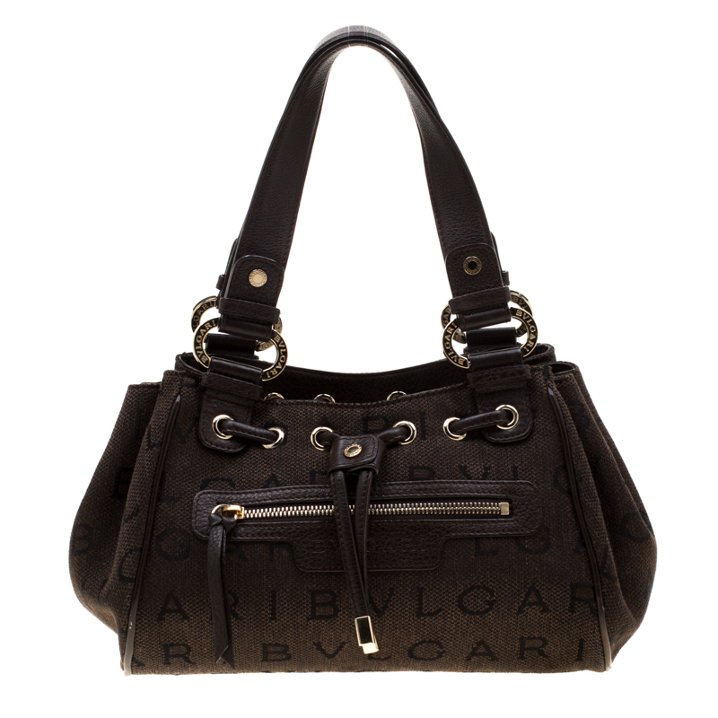 Bvlgari Dark Brown Signature Fabric and Leather Shoulder Bag