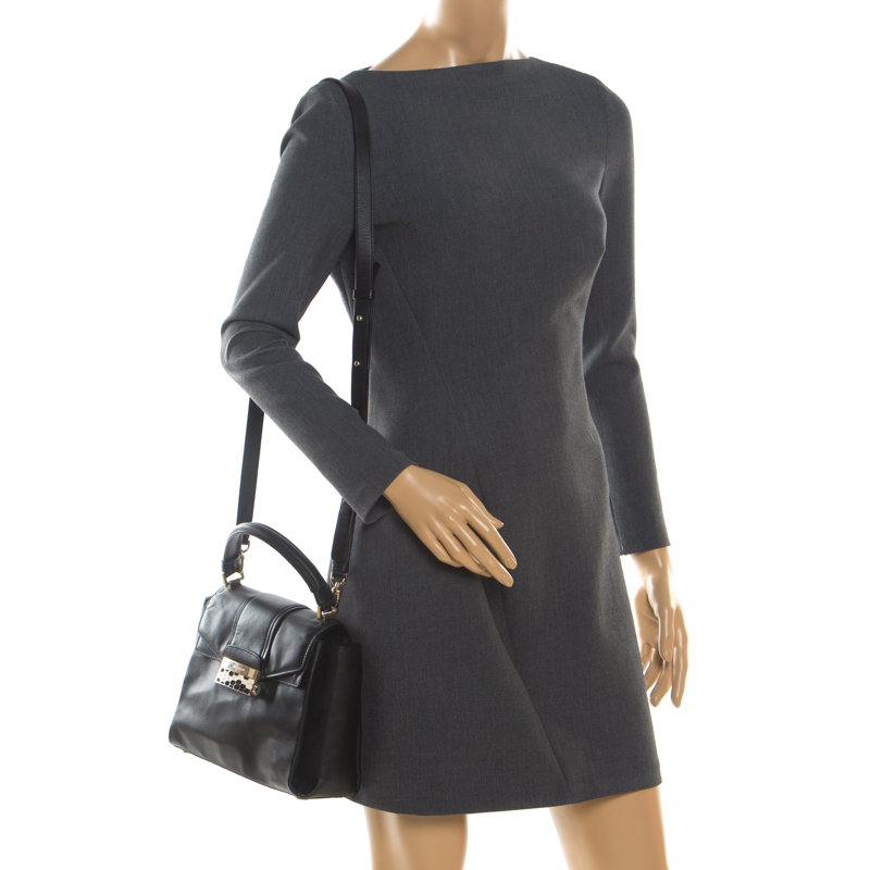

Bvlgari Black Leather Serpenti Viper Top Handle Bag