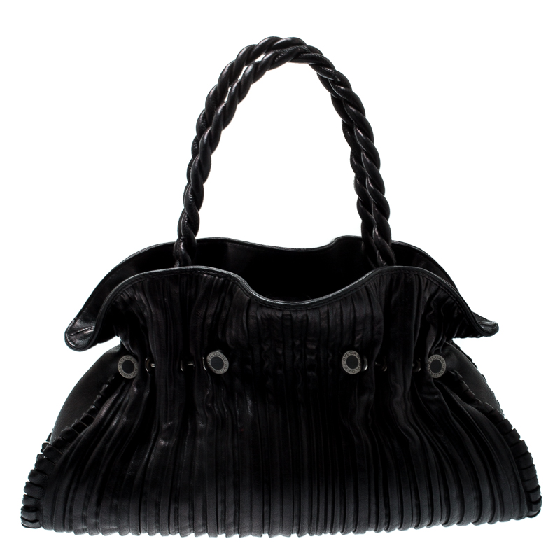 Pre Owned Bvlgari Black Leather Twistino Tina Tote