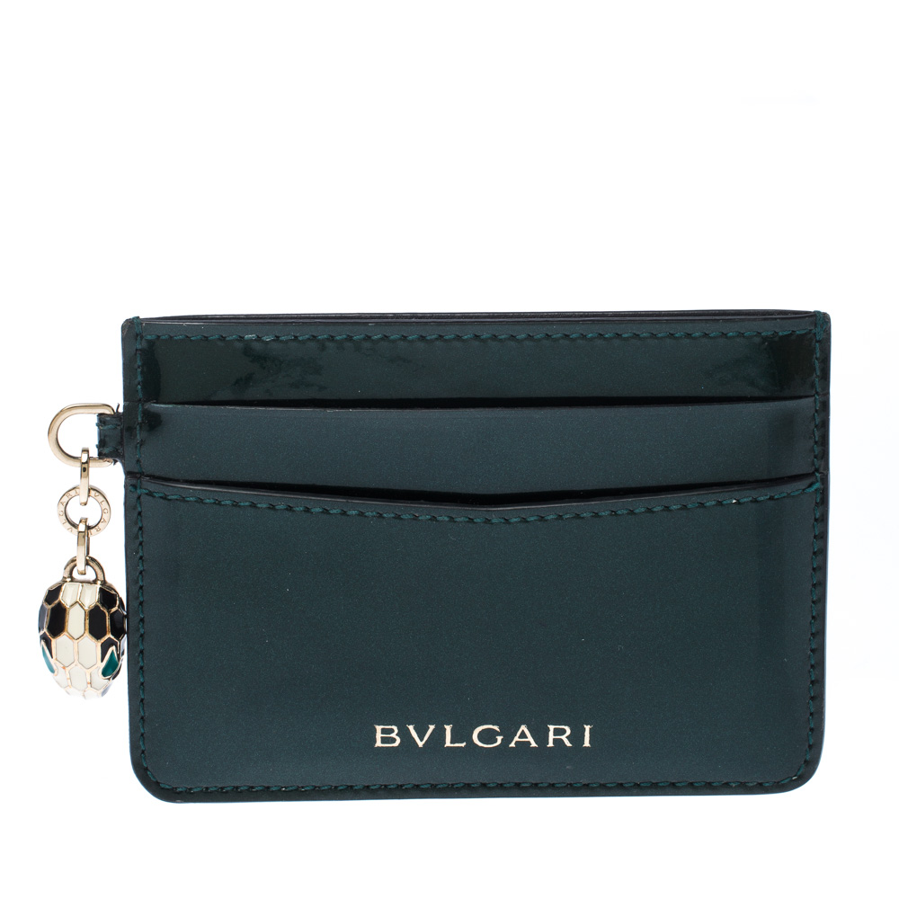 Pre Owned Bvlgari  Dark Green Patent Leather Serpenti Forever Card Holder