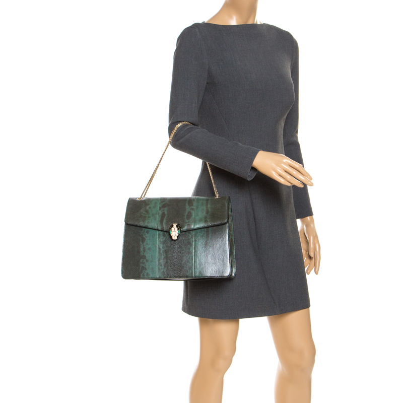 

Bvlgari Green Python Leather Large Serpenti Forever Shoulder Bag