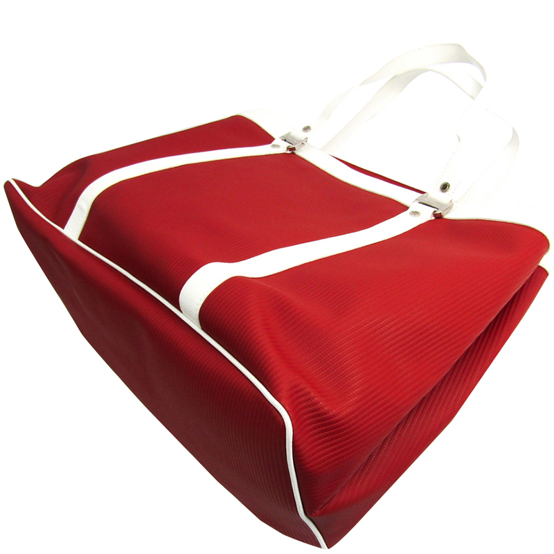 

Bvlgari Red/White PVC And Leather Millerighe Tote Bag