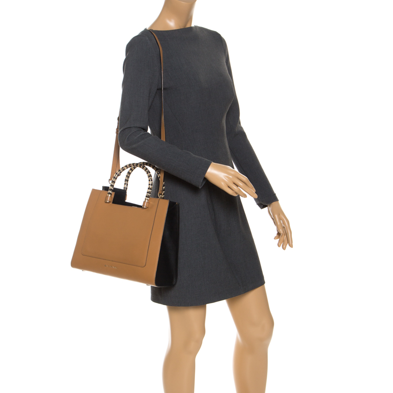 

Bvlgari Beige/Black Leather Serpenti Scaglie Tote, Tan