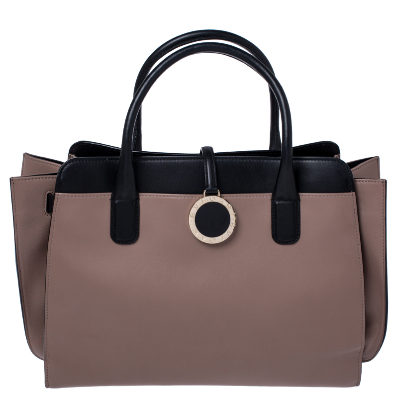 Pre Owned Bvlgari Beige/Black Leather Alba Tote 