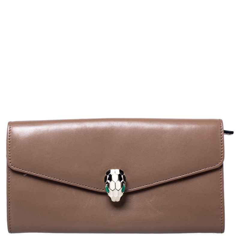 Pre Owned Bvlgari Brown Leather Serpenti Forever Continental Wallet