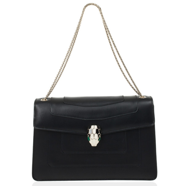 Pre Owned Bvlgari Black Leather Serpenti Shoulder Bag