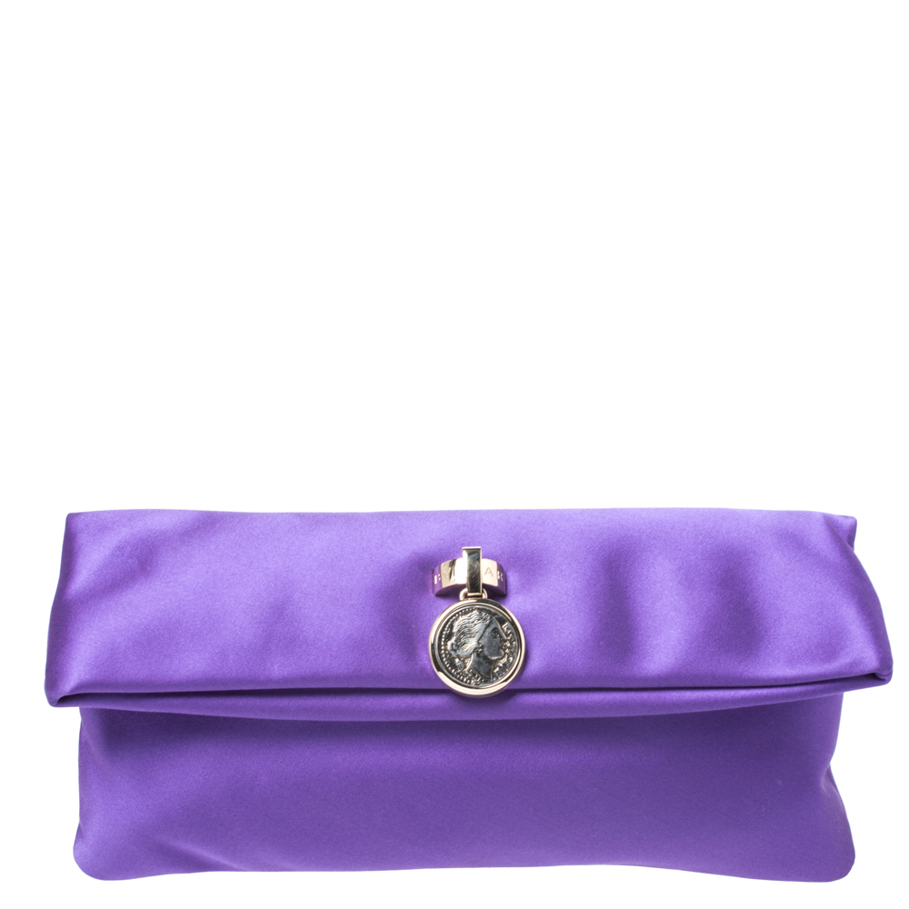 Pre Owned Bvlgari Purple Satin Flap Clutch