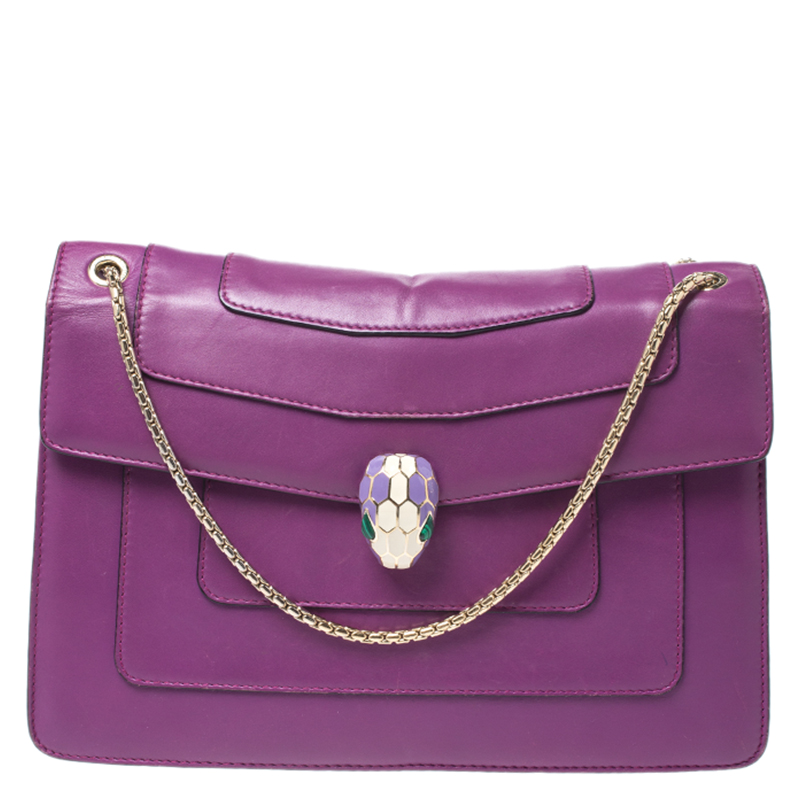Bvlgari Purple Leather Medium Serpenti Forever Flap Shoulder Bag
