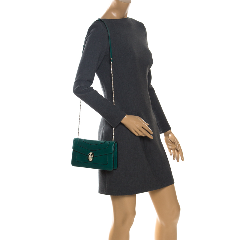 

Bvlgari Green Leather Serpenti Forever Flap Bag