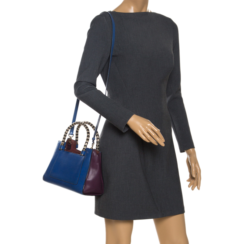 

Bvlgari Blue/Burgundy Leather Scaglie Serpenti Tote