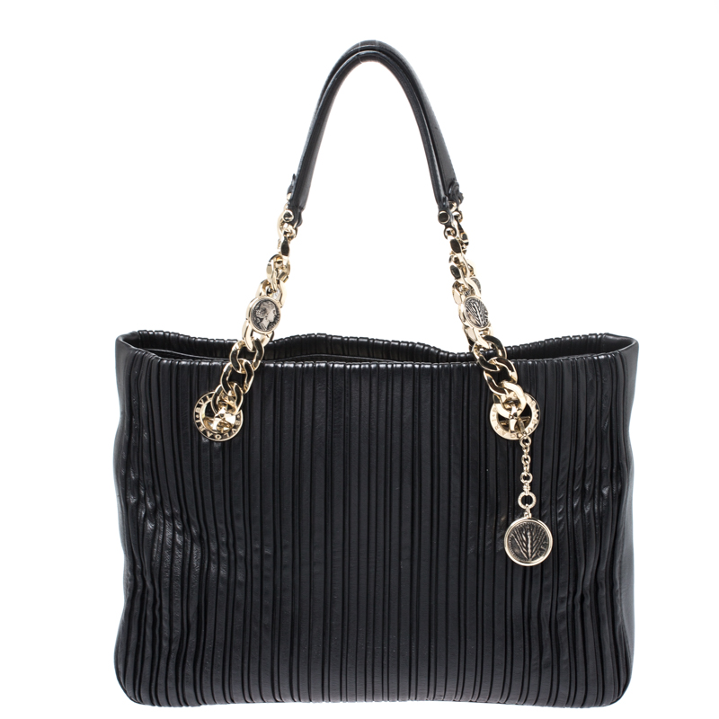 Pre-owned Bvlgari Black Plisse Leather Monte Shopper Tote | ModeSens