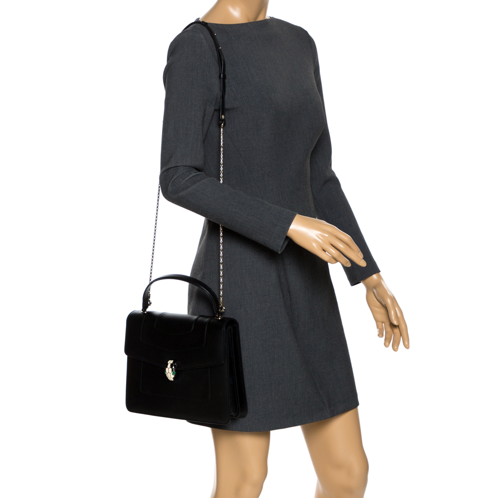 

Bvlgari Black Leather Serpenti Forever Flap Bag