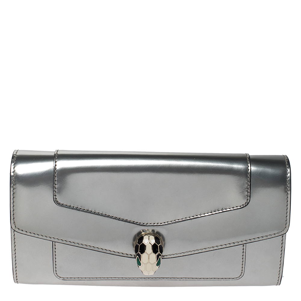 Bvlgari Metallic Silver Patent Leather Serpenti Forever Continental Wallet