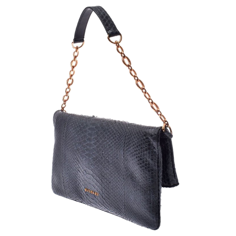 

Bvlgari Navy Python Leather Leoni Chain Shoulder Bag, Navy blue