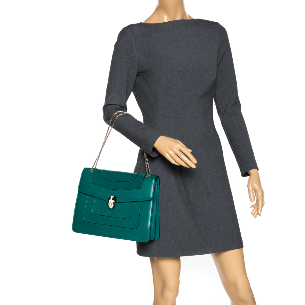 

Bvlgari Green Leather Large Serpenti Forever Shoulder Bag