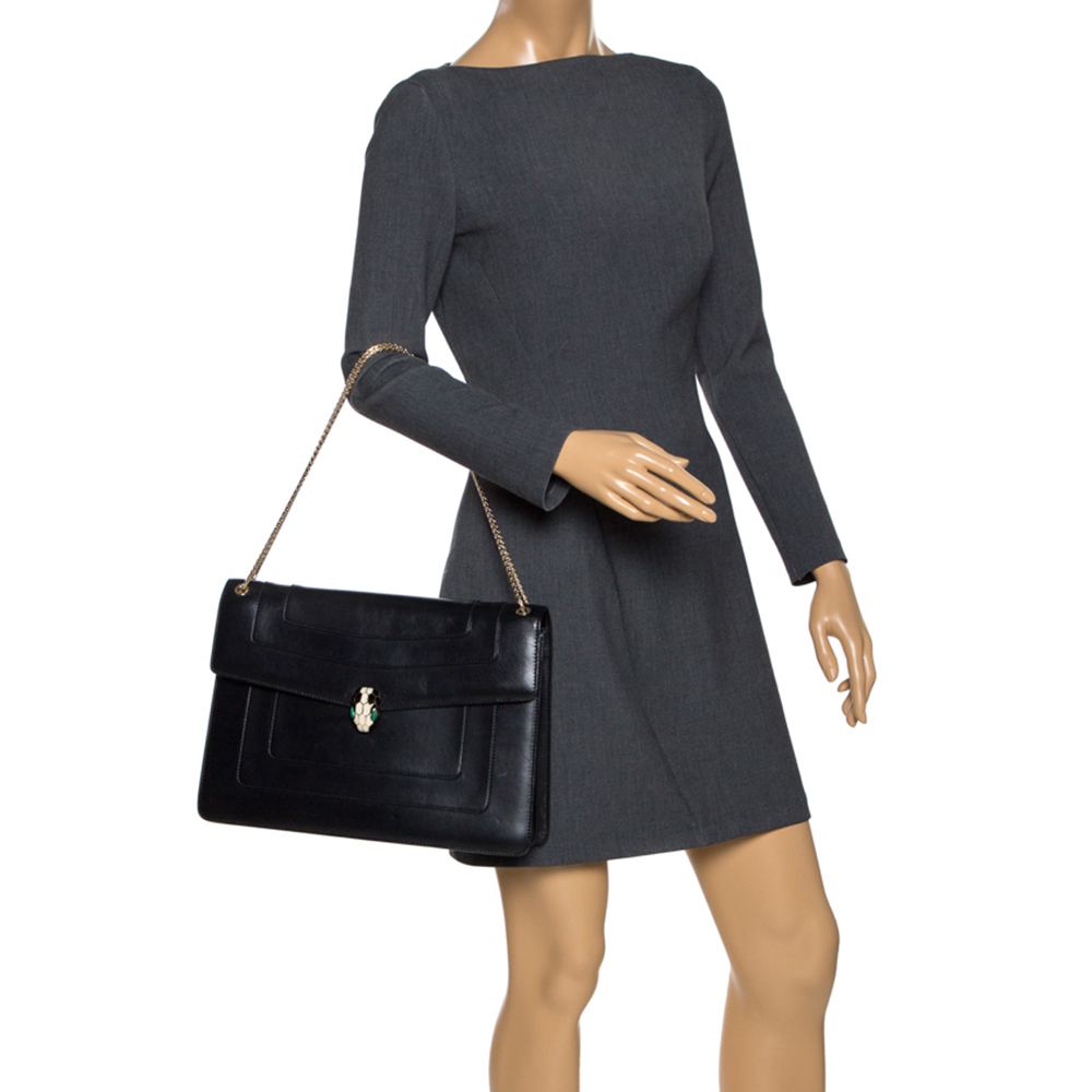 

Bvlgari Black Leather Serpenti Forever Shoulder Bag