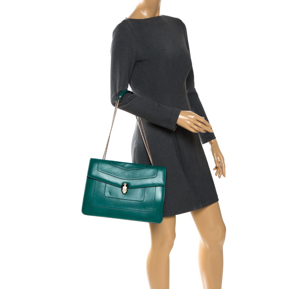 

Bvlgari Green Leather Serpenti Forever Double Flap Shoulder Bag