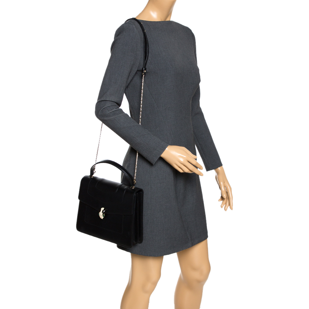 

Bvlgari Black Leather Serpenti Forever Flap Bag