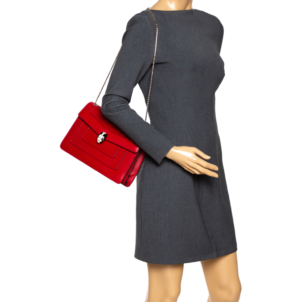 

Bvlgari Red Leather Medium Serpenti Forever Flap Shoulder Bag