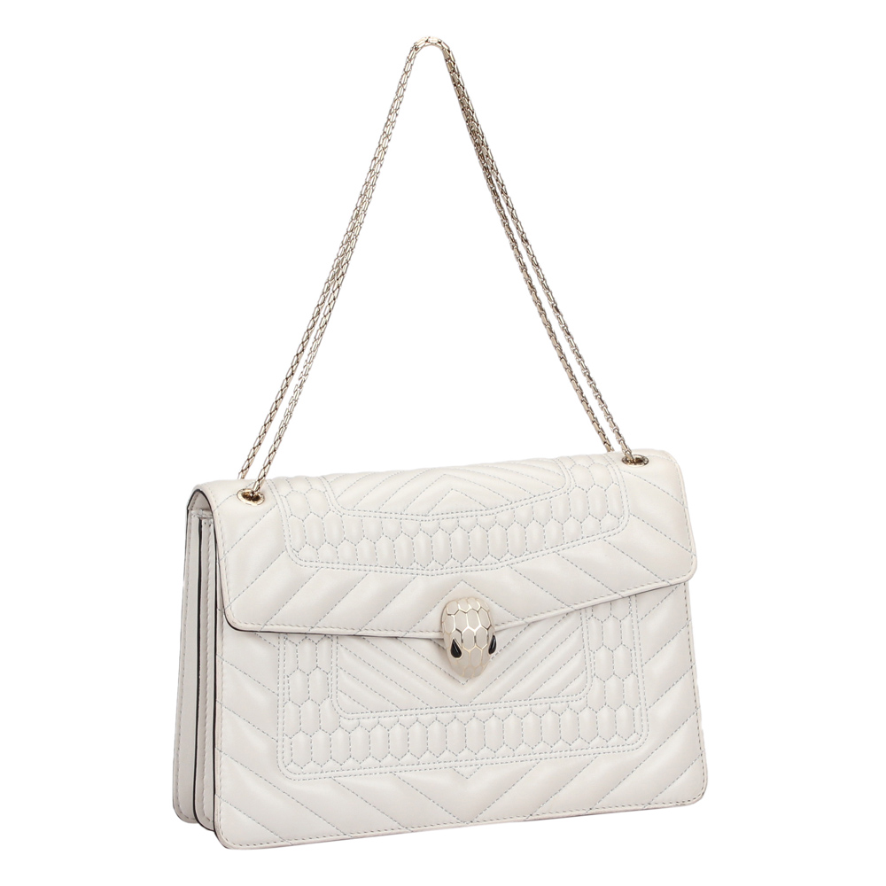 

Bvlgari White Quilted Leather Serpenti Forever Flap Bag