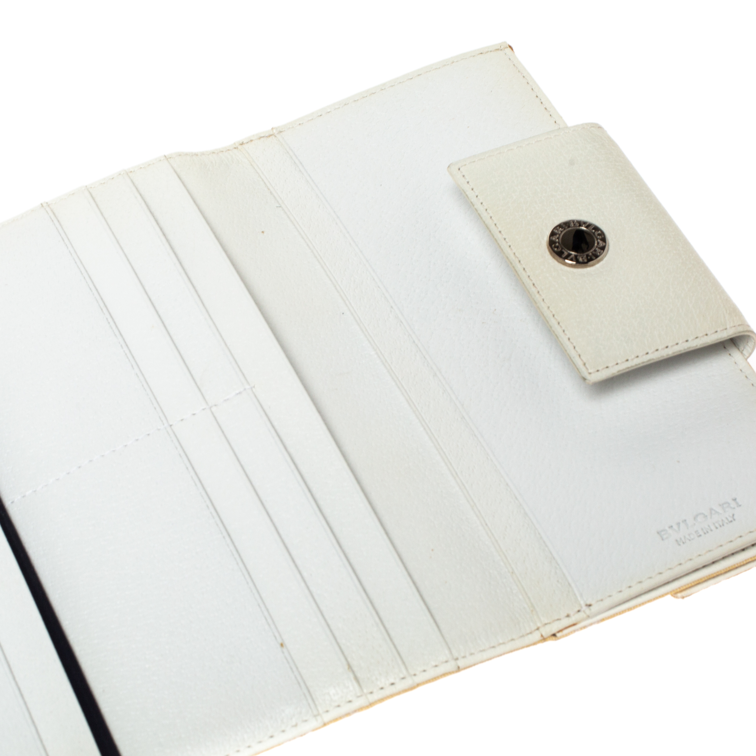 

Bvlgari Cream/White Logo Mania Canvas and Leather Flap Continental Wallet