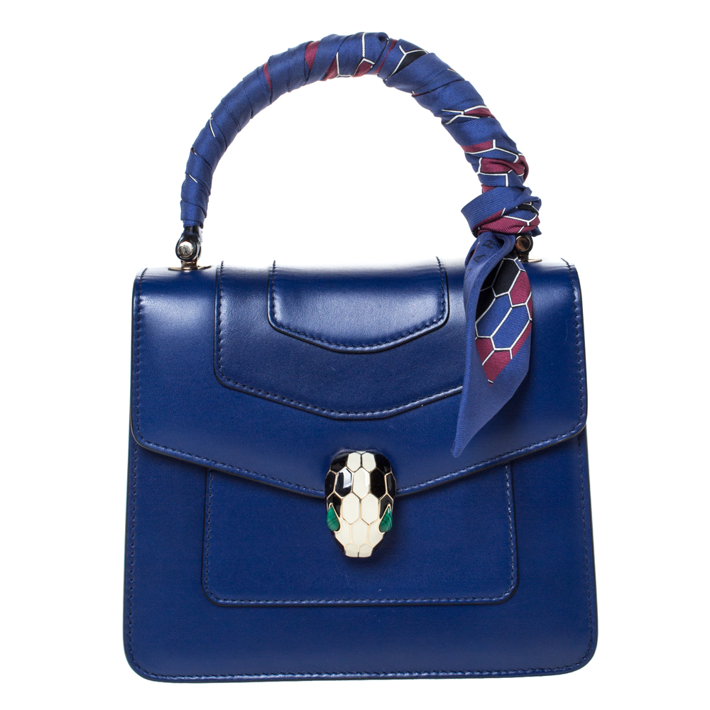 Bvlgari Royal Blue Leather Serpenti Forever Flap Top Handle Bag