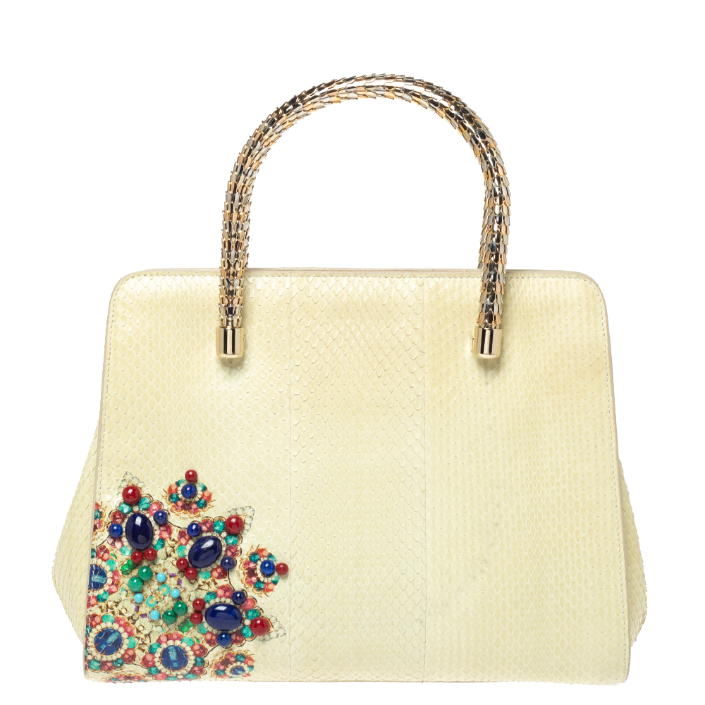 Click to view more detailed imagery on our partner's website Pre-owned Bvlgari Cream Python Serpenti Scaglie Tote