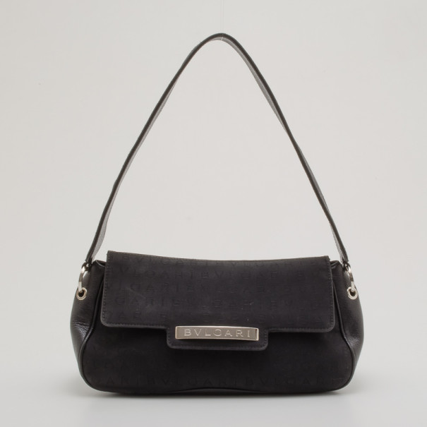 Pre Owned Bvlgari Black Canvas & Leather Monogram Shoulder Bag