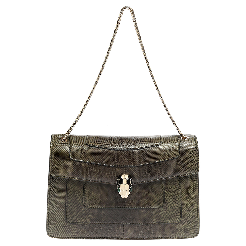 Bvlgari Green Lizard Medium Serpenti Forever Shoulder Bag 