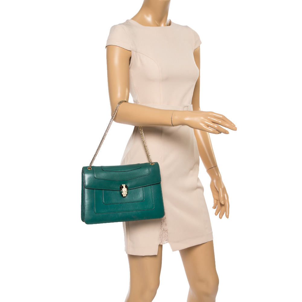 

Bvlgari Green Leather Medium Serpenti Forever Flap Shoulder Bag