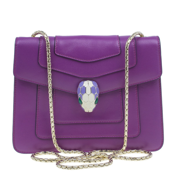 Purple Calfskin Serpenti Small Flap Bag 