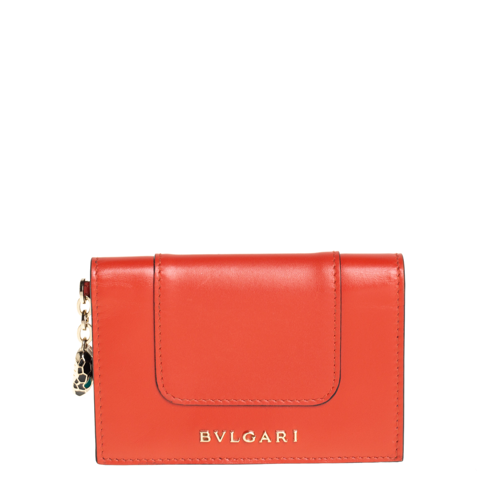 Pre-owned Bvlgari Orange Leather Serpenti Forever Card Holder