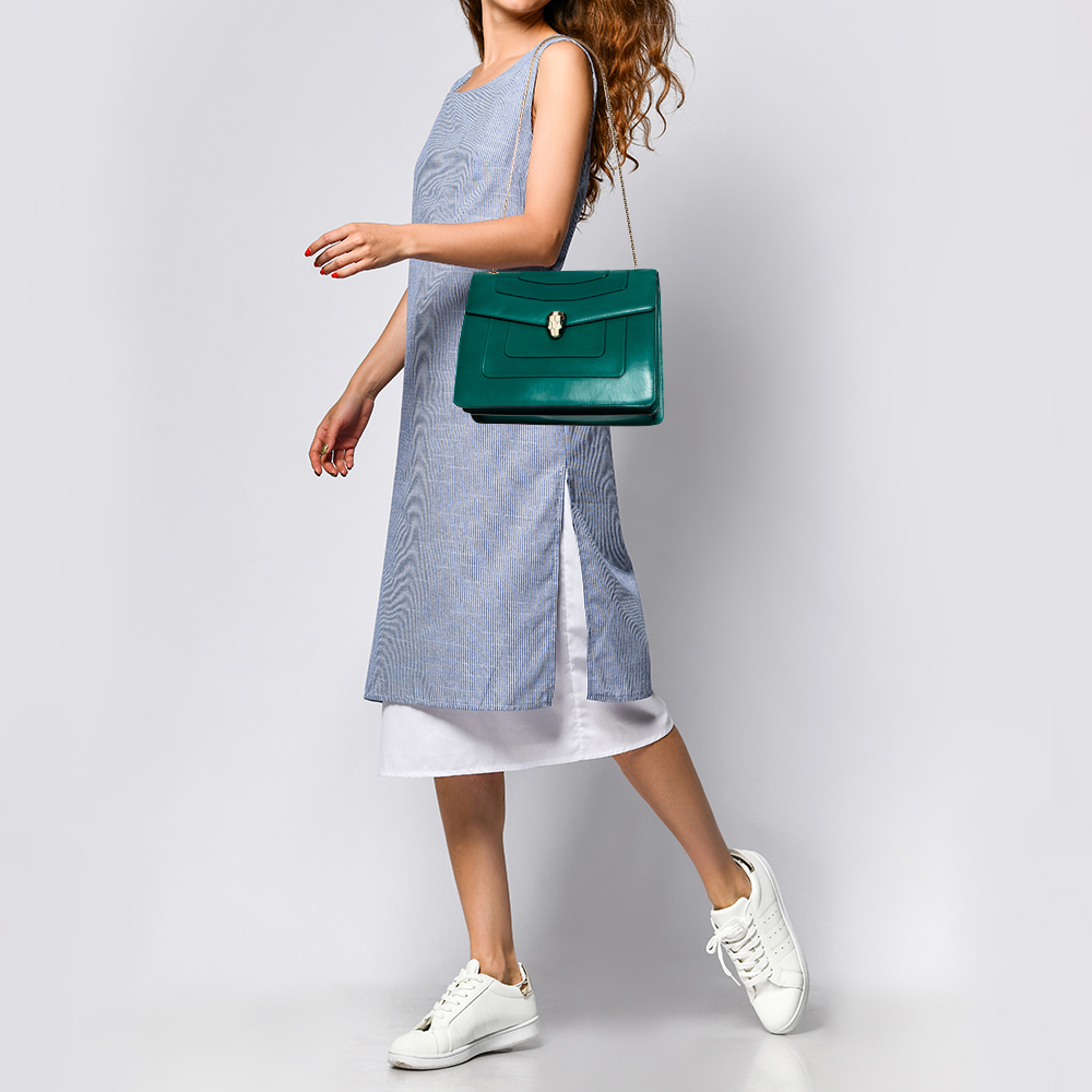 

Bvlgari Green Leather Large Serpenti Forever Shoulder Bag