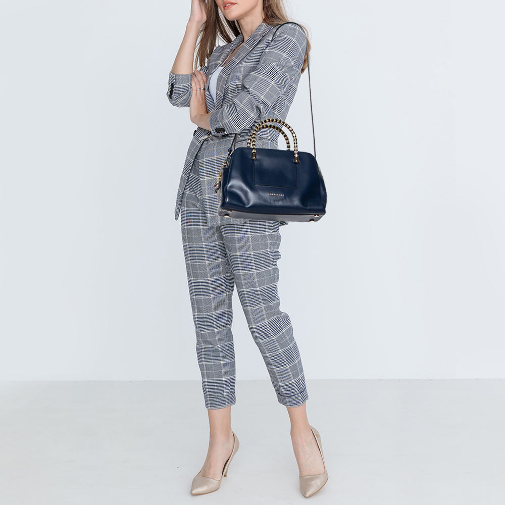 

Bvlgari Blue Leather Serpenti Scaglie Bowler Bag