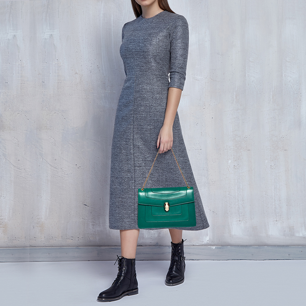 

Bvlgari Green Leather Medium Serpenti Forever Shoulder Bag