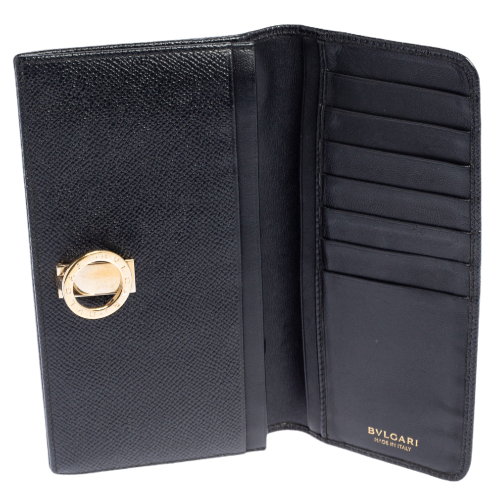 

Bvlgari Black Leather Logo Round Bit Continental Wallet