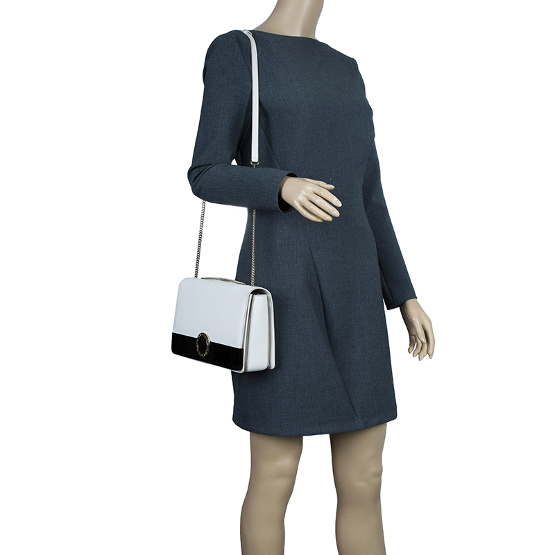 

Bvlgari White Agate and Black Leather Medium Flap Cover Bag