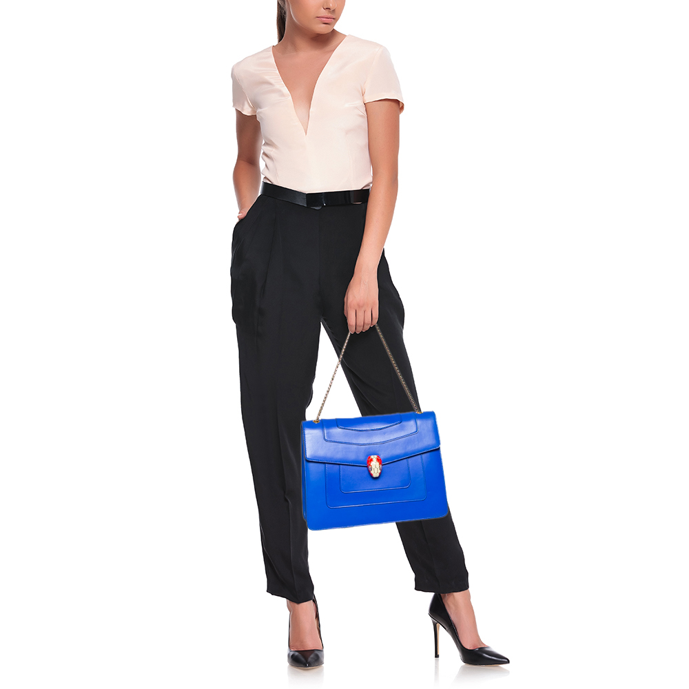 

Bvlgari Blue Leather Large Serpenti Forever Flap Shoulder Bag