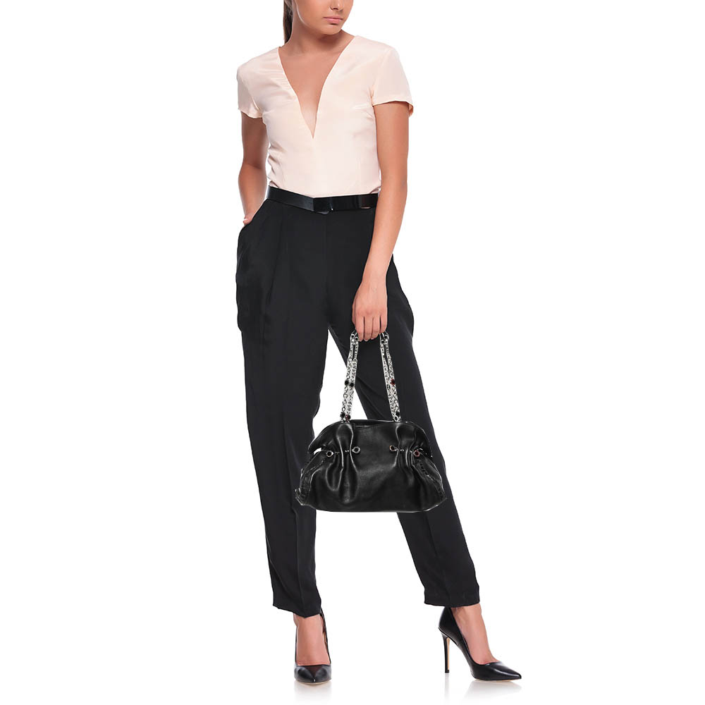

Bvlgari Black Pleated Leather Chain Shoulder Bag